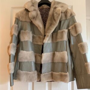 Leather Grey and  Real MinkFur Women's Jacket